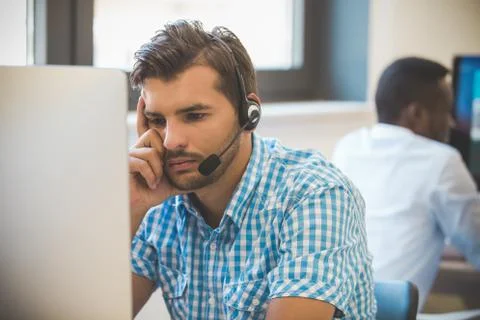 Startup business, software developer working on desktop computer 库存照片