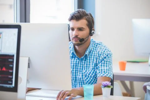 Startup business, software developer working on desktop computer 스톡 사진