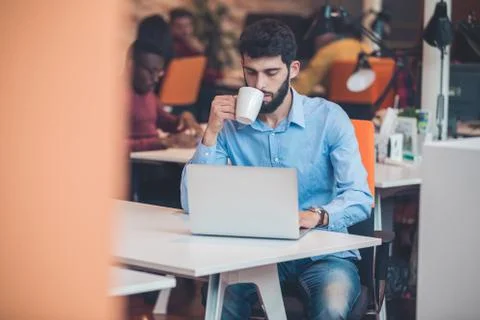 Startup business, software developer working on computer at modern office 스톡 사진