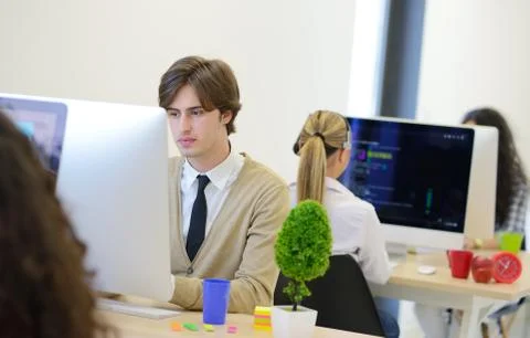 Startup business, software developer working on computer at modern office 写真素材