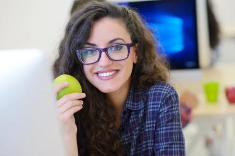 Startup business, software developer working on computer at modern office Stock Photos