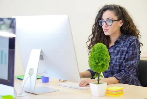 Startup business, software developer working on computer at modern office 스톡 사진