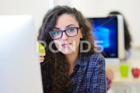Startup business, software developer working on computer at modern office Stock Photos