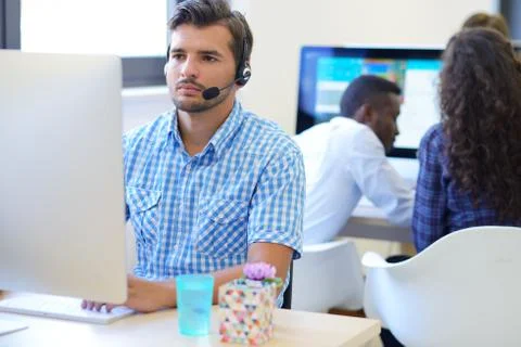 Startup business, software developer working on computer at modern office 스톡 사진