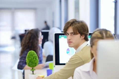 Startup business, software developer working on computer at modern office 库存照片