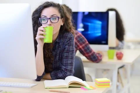 Startup business, software developer working on computer at modern office Stock Photos