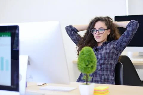 Startup business, software developer working on computer at modern office Stockfoto's