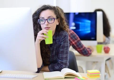 Startup business, software developer working on computer at modern office 库存照片