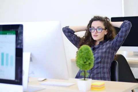 Startup business, software developer working on computer at modern office Stock Photos