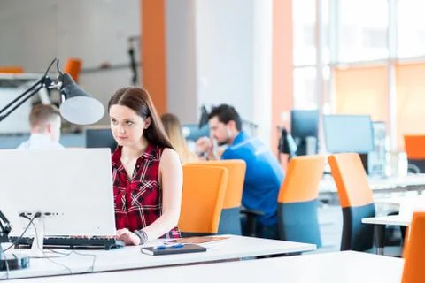Startup business, software developer working on computer at modern office Stock Photos
