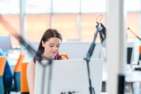 Startup business, software developer working on computer at modern office 스톡 사진