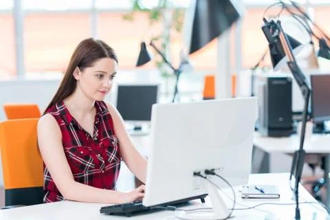 Startup business, software developer working on computer at modern office Stock Photos