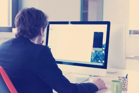 Startup business, software developer working on computer Stock Photos