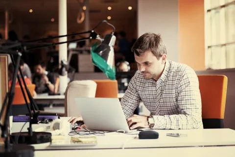 Startup business, software developer working on computer 스톡 사진