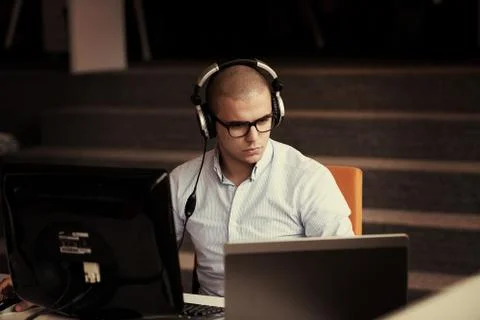 Startup business, software developer working on computer Stock Photos