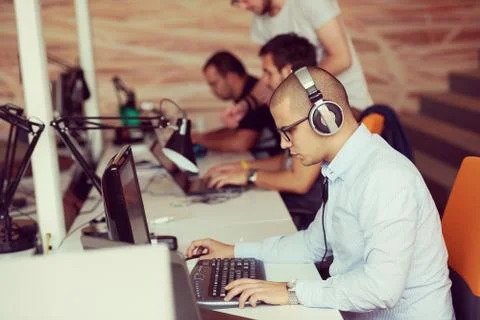 Startup business, software developer working on computer 스톡 사진