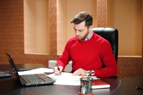 Startup business, software developer working on computer at modern office. 库存照片