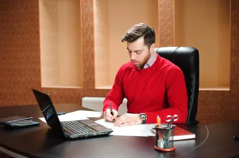 Startup business, software developer working on computer at modern office. Stockfoto's
