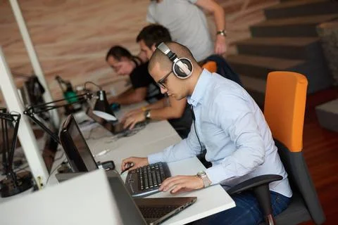 Startup business, software developer working on computer startup business,... Stockfoto's