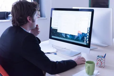 Startup business, software developer working on computer startup business,... Foto stock