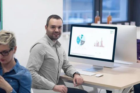 Startup business, software developer working on computer startup business,... 写真素材