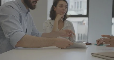 Startup business team hands papers to sign Stock Footage 93200412
