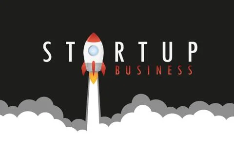 Startup business text concept rocket launch with smoke Illustrazione stock