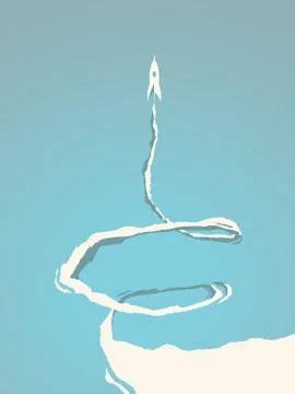 Startup business vector concept with rocket flying in the sky. Symbol of new Stock Illustration