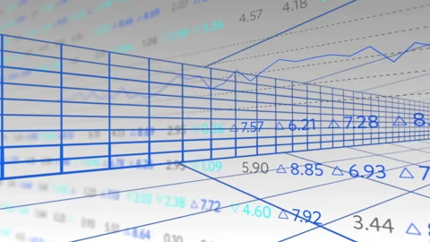 On startup camera panning over 3D wireframe grid, data updating and chart rising Stock Footage 314790287