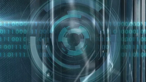 On startup central HUD forming, rotating and pulsing while binary columns Stock Footage 332613791