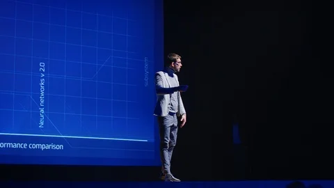 Startup CEO Introduces Chief Software Engineer who Presents New Product. Stock Footage 122814560