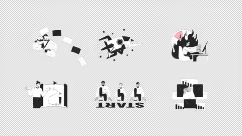 Startup challenges and business performance bw doodle animation pack Stock Footage 348134408