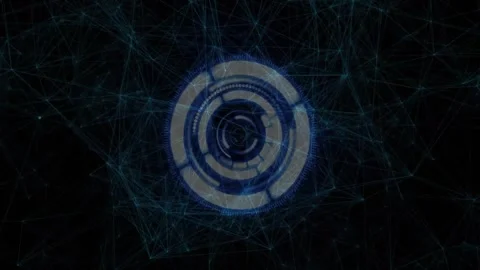 On startup circular 3D interface appearing rotating rings scanning info with Stock Footage 328466903