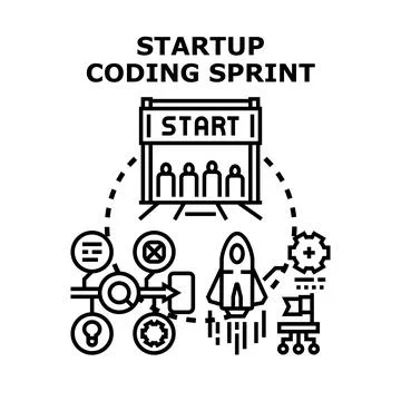 Startup coding sprint concept developing new software イラスト素材