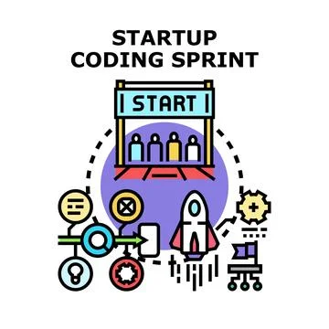 Startup coding sprint concept developing new software Stock Illustration