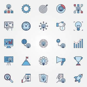 Startup colored icons set - vector start up creative symbols 스톡 일러스트