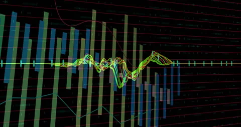 At startup, colorful waveform and chart bars oscillating and adjusting to Video stock 314791506