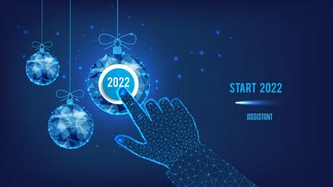 Startup concept. The beginning of the New Year. 2022 on the button. Polygonal Stock Illustration