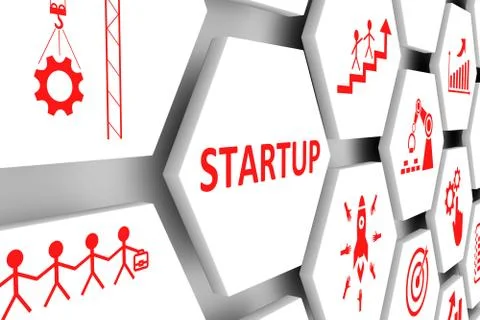 STARTUP concept cell background 3d illustration Stock Illustration