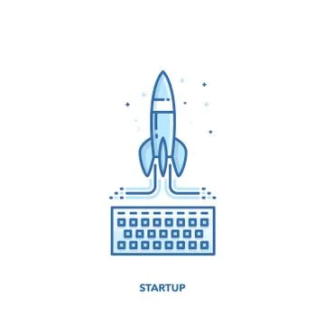 Startup concept design. Red rocket. Vector line design. Stock Illustration