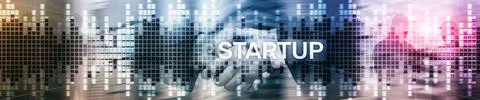 Startup concept with double exposure diagrams blurred background. Website hea Stock Photos