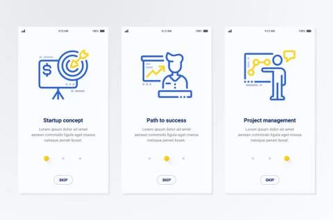 Startup concept, Path to success, Project management Vertical Cards with strong Stock Illustration