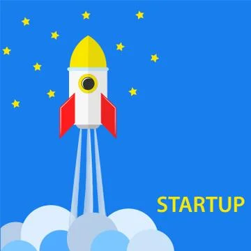Startup concept with rocket, sky and stars, stock vector illustration Stock Illustration