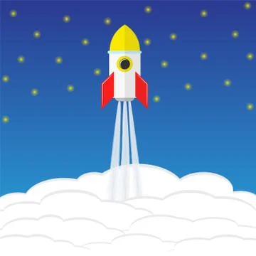 Startup concept with rocket, sky and stars, stock vector illustration Illustrazione stock