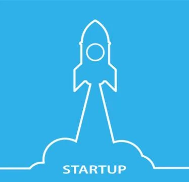 Startup concept with rocket, sky and stars, stock vector illustration Stock Illustration