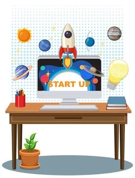 Startup Concept with Space Elements Illustrazione stock