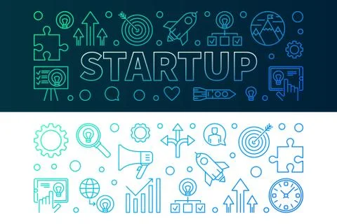 Startup creative horizontal banners set in line style Stock Illustration