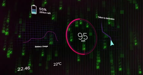 On startup dashboard central speedometer gauge rising, falling across frames Stock Footage 310637357