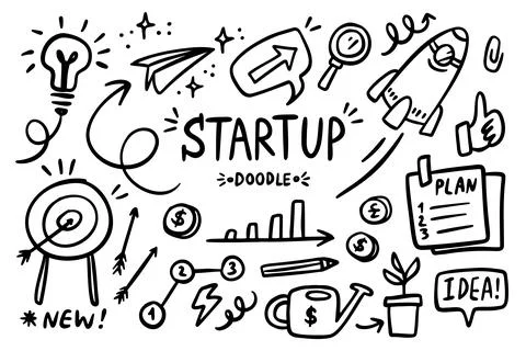 Startup doodle vector set. Sketch outline business strategy icons. Drawing Stock Illustration