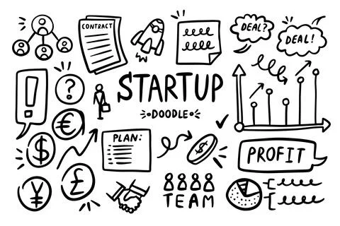 Startup doodle vector set. Sketch outline business strategy icons. Drawing Stock Illustration